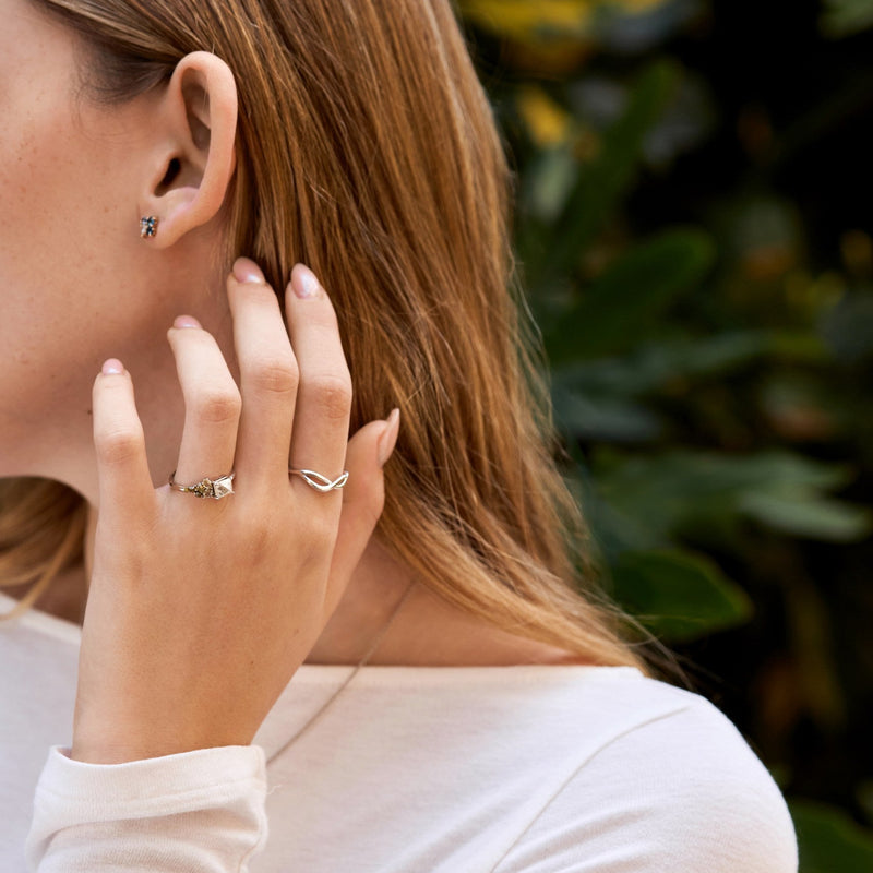 Rough diamond and sapphire cluster stud earrings