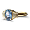 Blue sapphire engagement ring, art deco style engagement ring, baguette diamonds