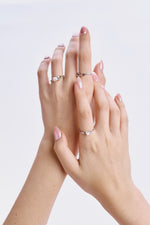 Rough diamond engagement rings and matching infinity band in silver
