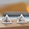 Triangle raw diamond earrings in white gold for everyday wear