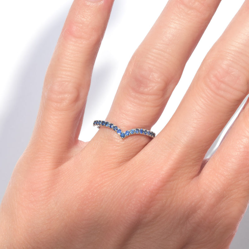 Blue Sapphire Contoured Wedding Band or Stacking Ring