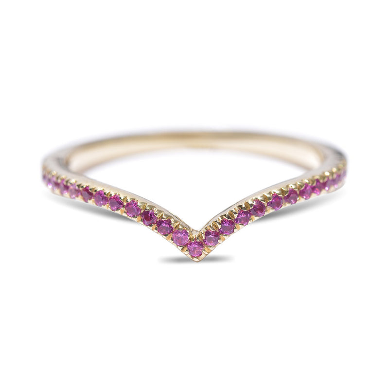 Pink Sapphire Contoured Wedding Band or Stacking Ring