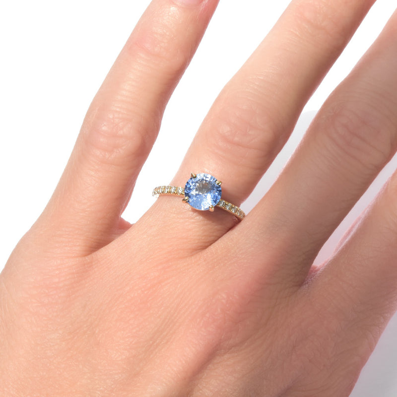 Bi-Color Blue and White Sapphire Engagement Ring with Diamonds