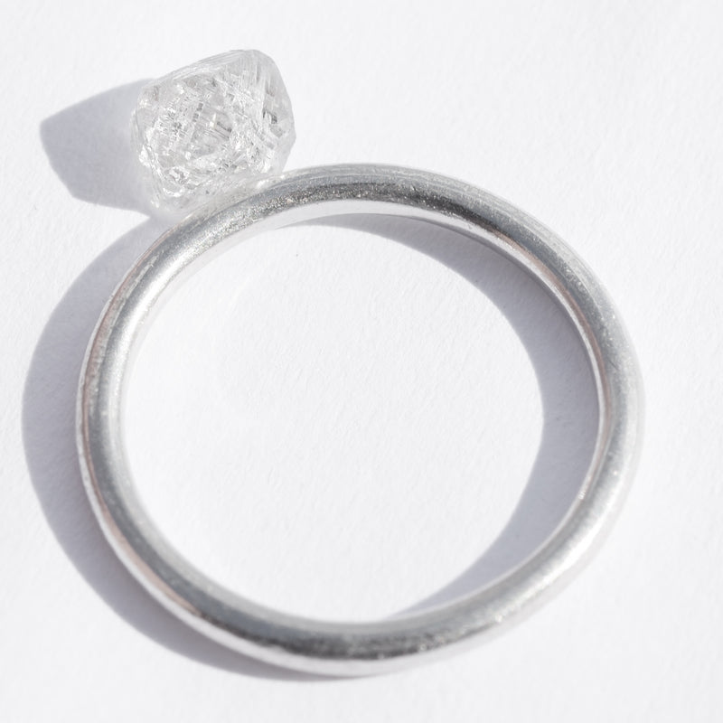 1.04 carat bright white raw diamond half octahedron