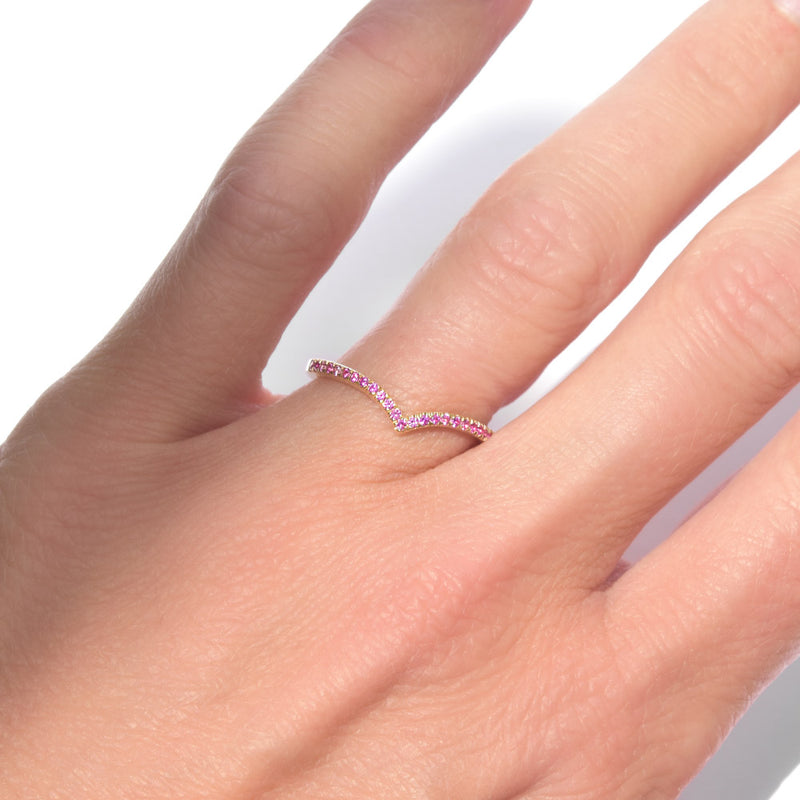 Pink Sapphire Contoured Wedding Band or Stacking Ring