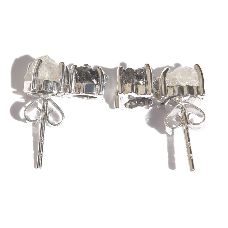 Black and white rough diamond earrings in white gold