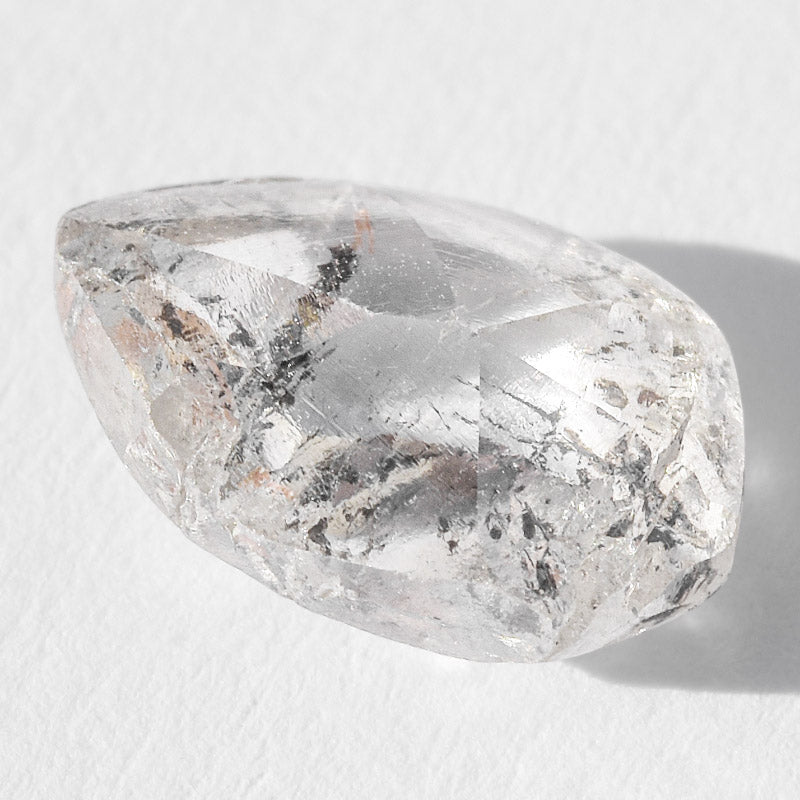 1.59 carat teardrop shaped salt and peppery raw diamond