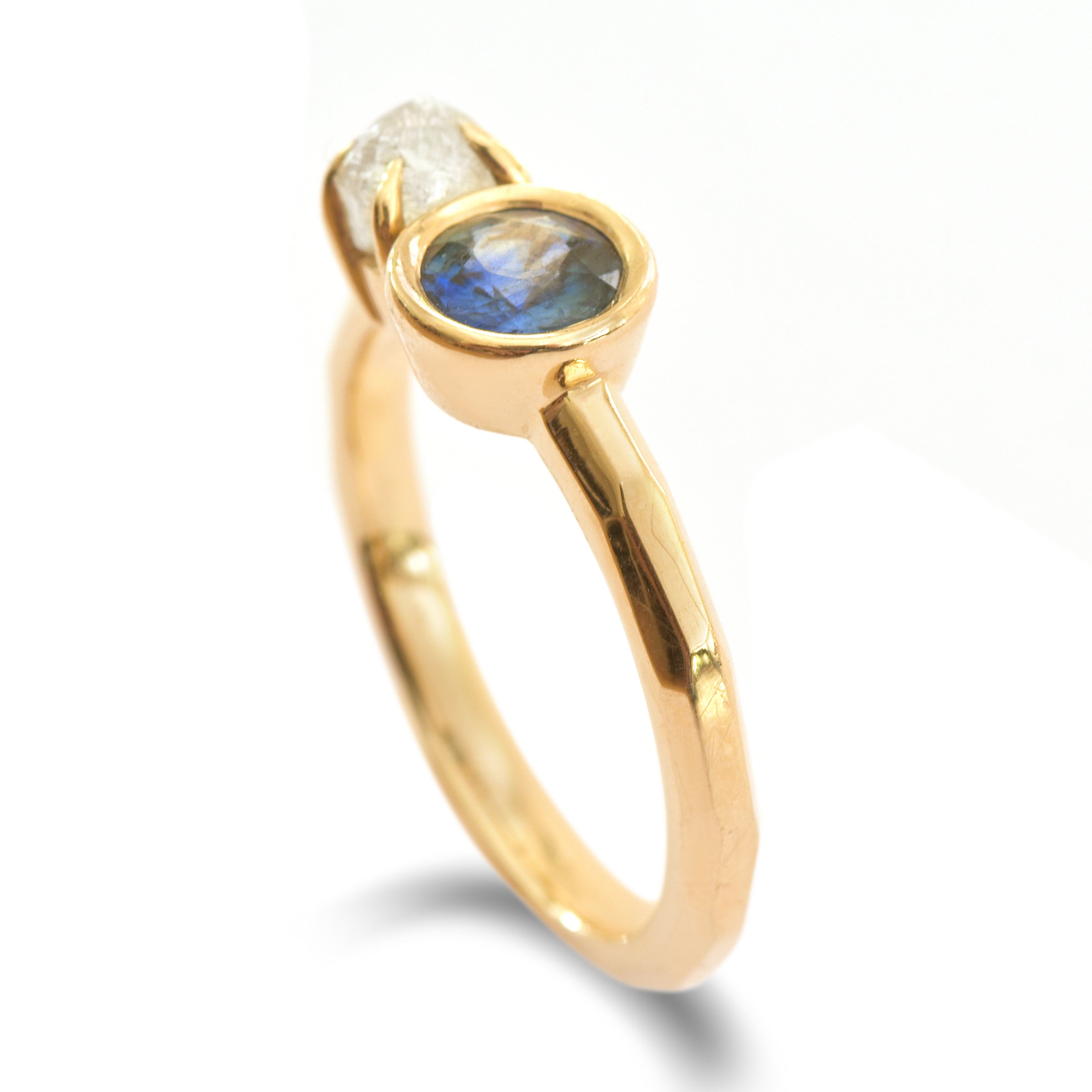 Two Stone Ring with Sapphire and Raw Diamond The Raw Stone