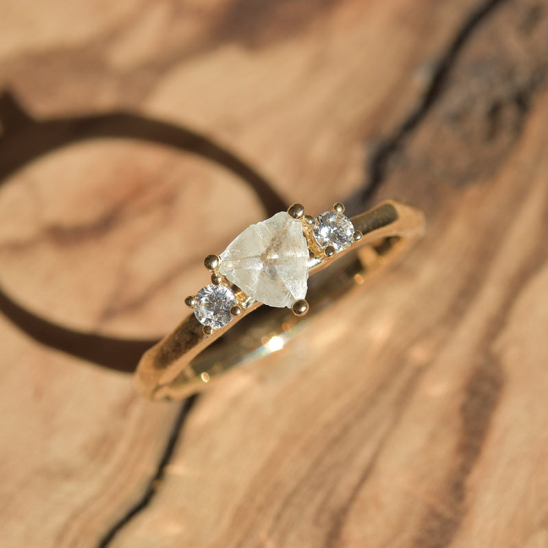 Brushed bezel raw diamond ring with 1.2 carat rough diamond in 14k yel –  The Raw Stone