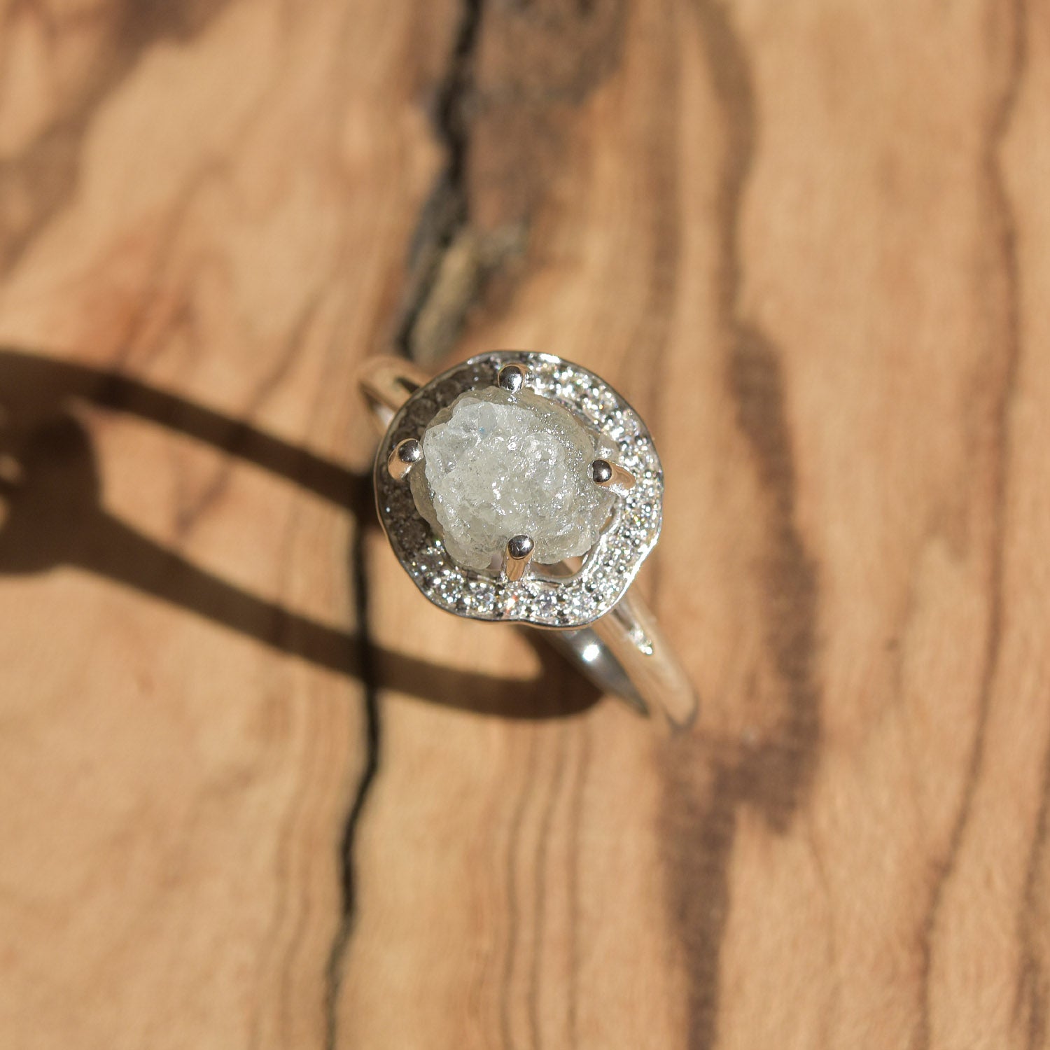 Hila Ring - A Raw Diamond Halo Engagement Ring