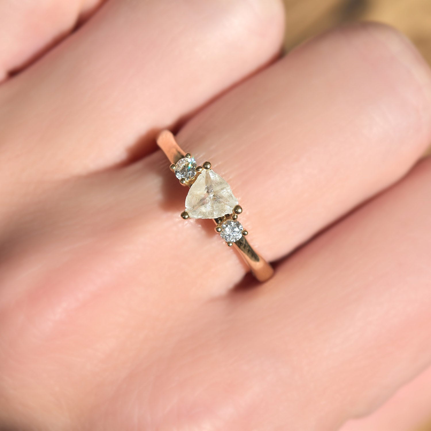 Te'anim Ring - A three-stone raw diamond or sapphire engagement ring - Ring Design for Ring Builder