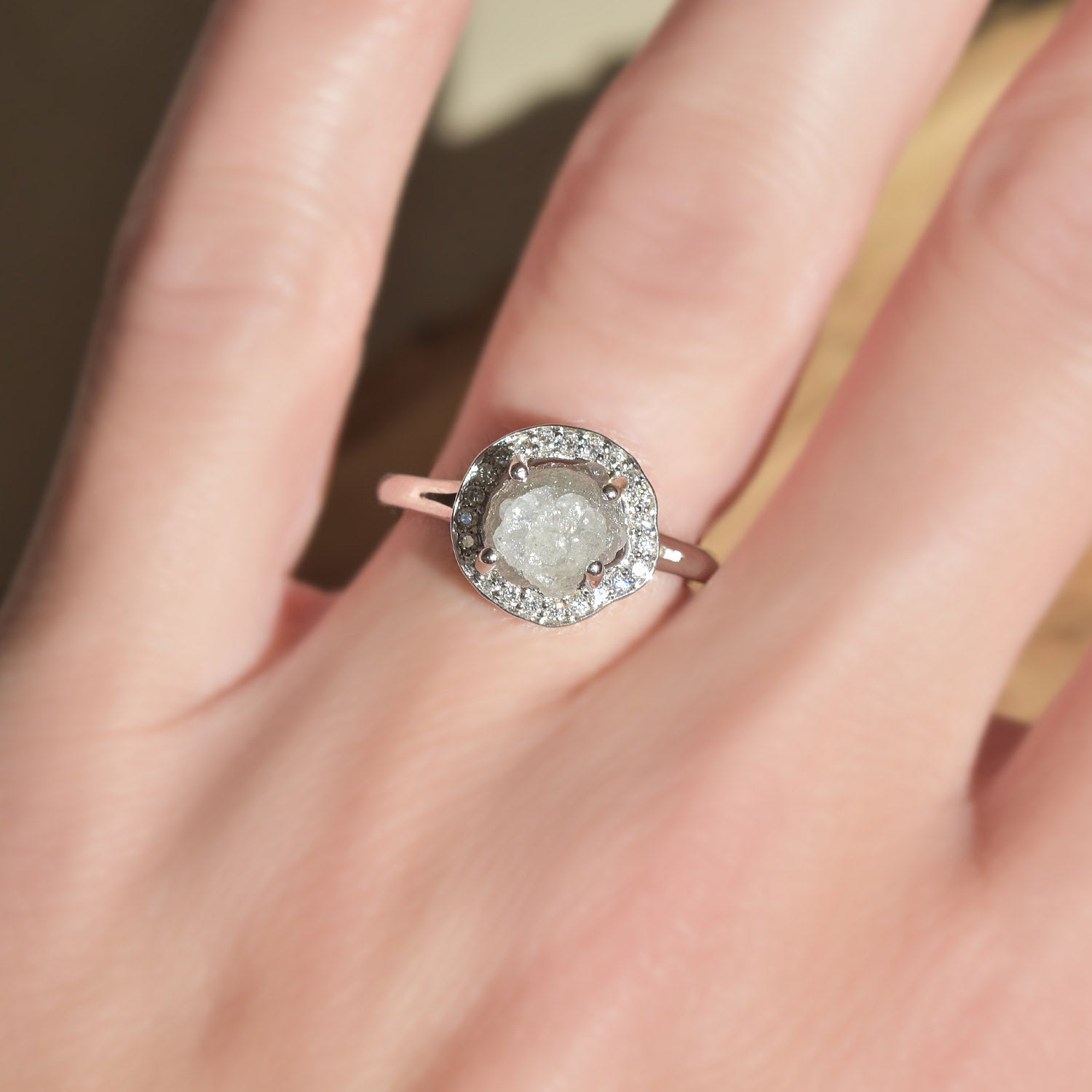 Hila Ring - A Raw Diamond Halo Engagement Ring - Ring Design for Ring Builder