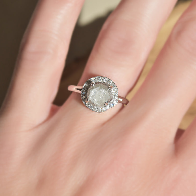 Hila Ring - A Raw Diamond Halo Engagement Ring