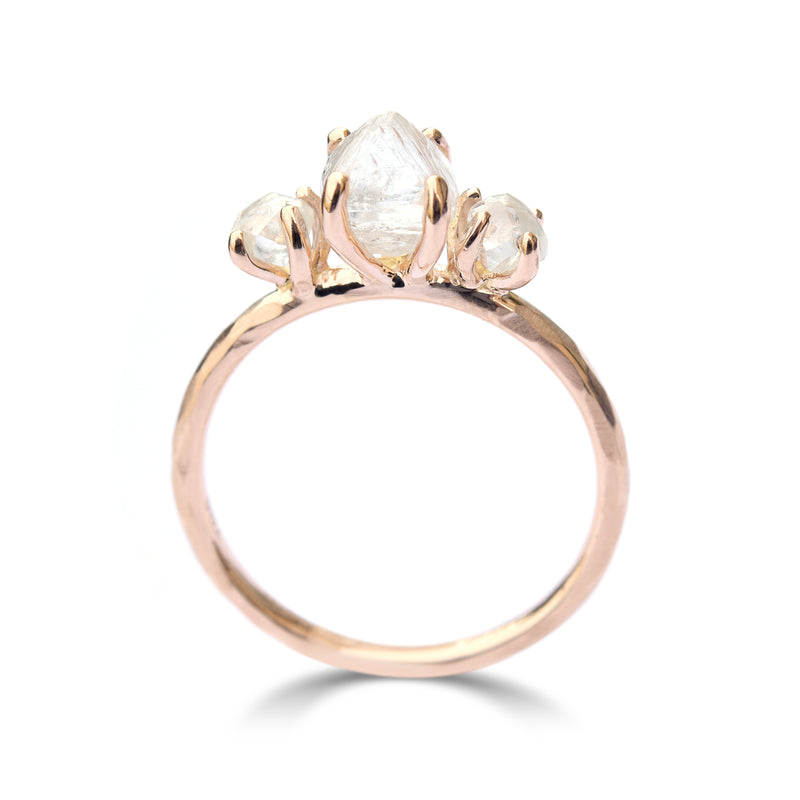 Te'anim Ring - A three-stone raw diamond engagement ring
