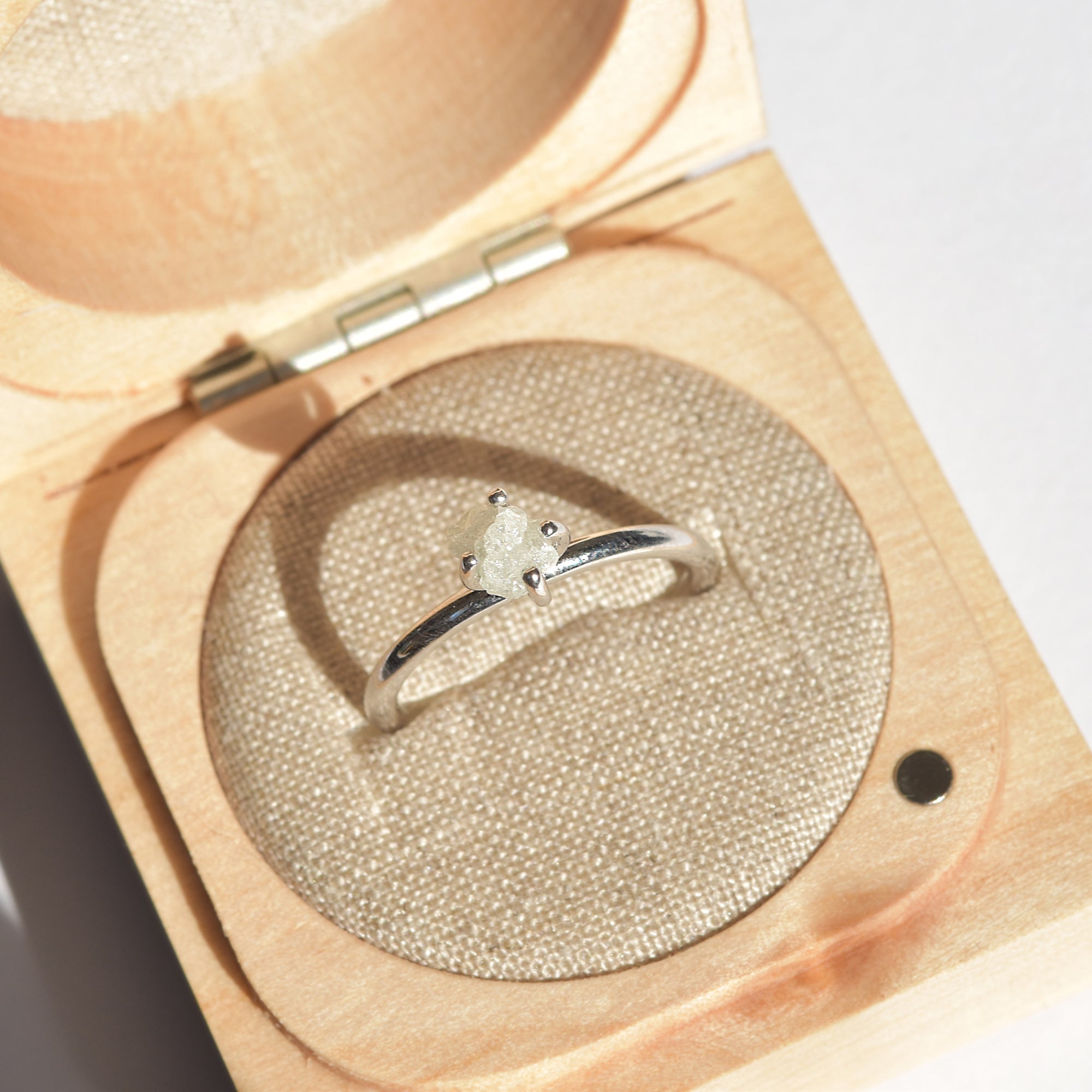 The Adin Ring - A thin round-banded rough diamond engagement ring