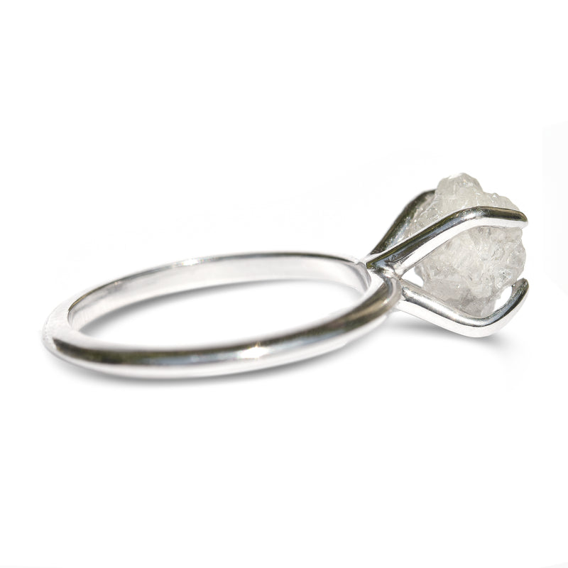 Rustic rough diamond engagement ring with a rustic engagement ring style in 14k white gold size 6 and ready to ship.