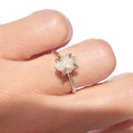 2 carat rough diamond engagement ring with a rustic engagement ring style in 14k white gold size 6 and ready to ship.