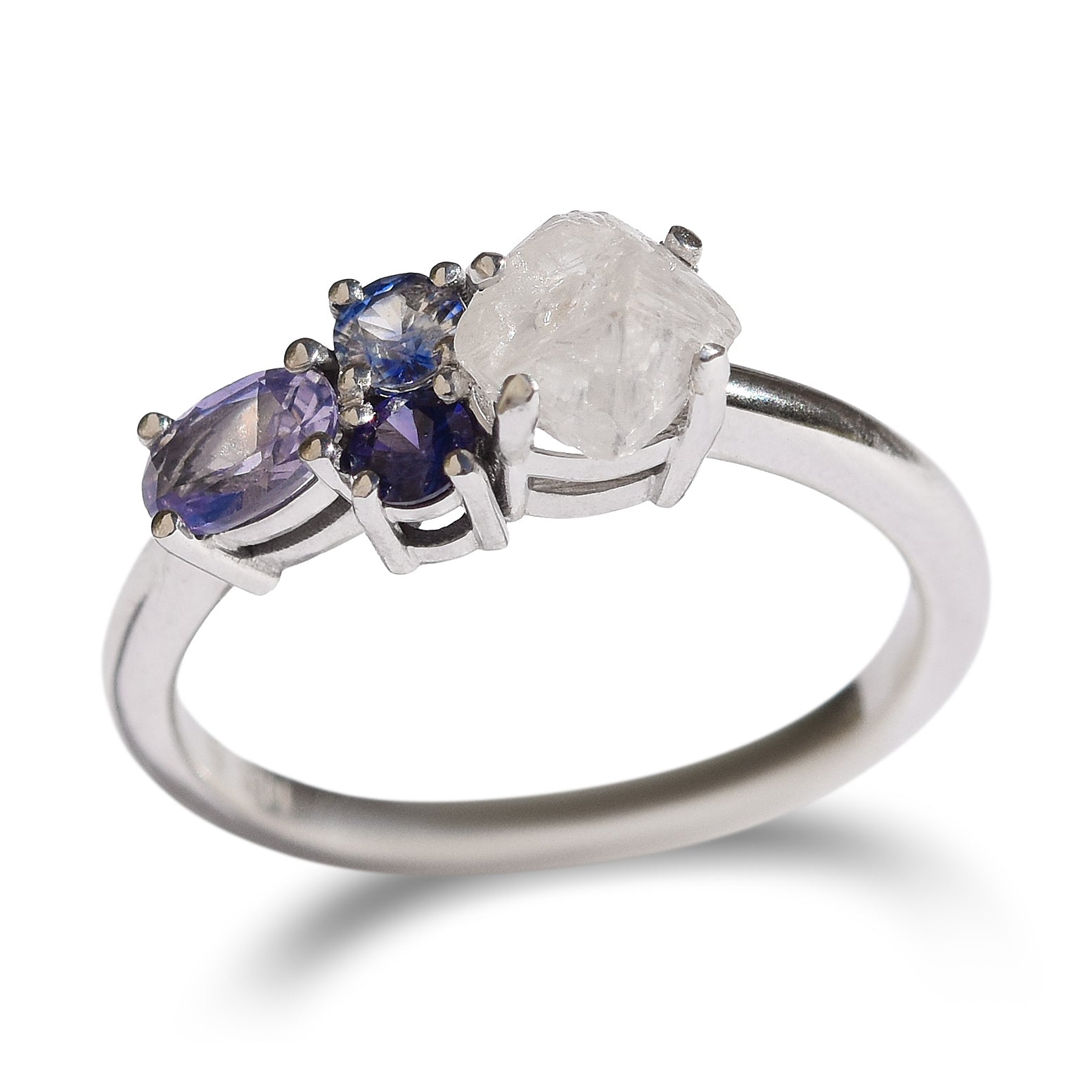 Raziel ring - a customizable rough diamond and sapphire cluster engagement ring