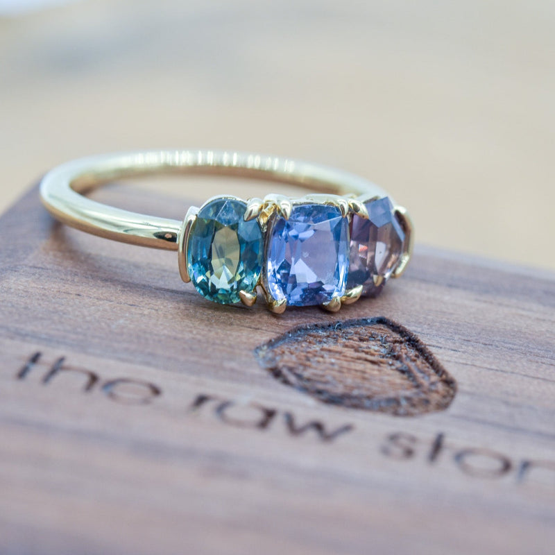 The Aura Ring | A triple gemstone ring with mixed prong and half bezel settings