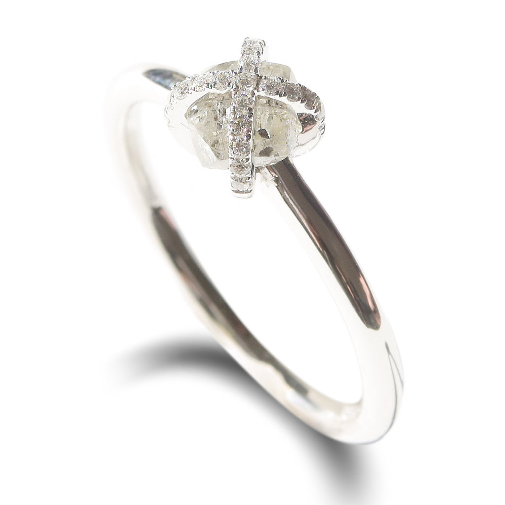 Magen Ring - A criss-cross or basket style rough diamond engagement ring