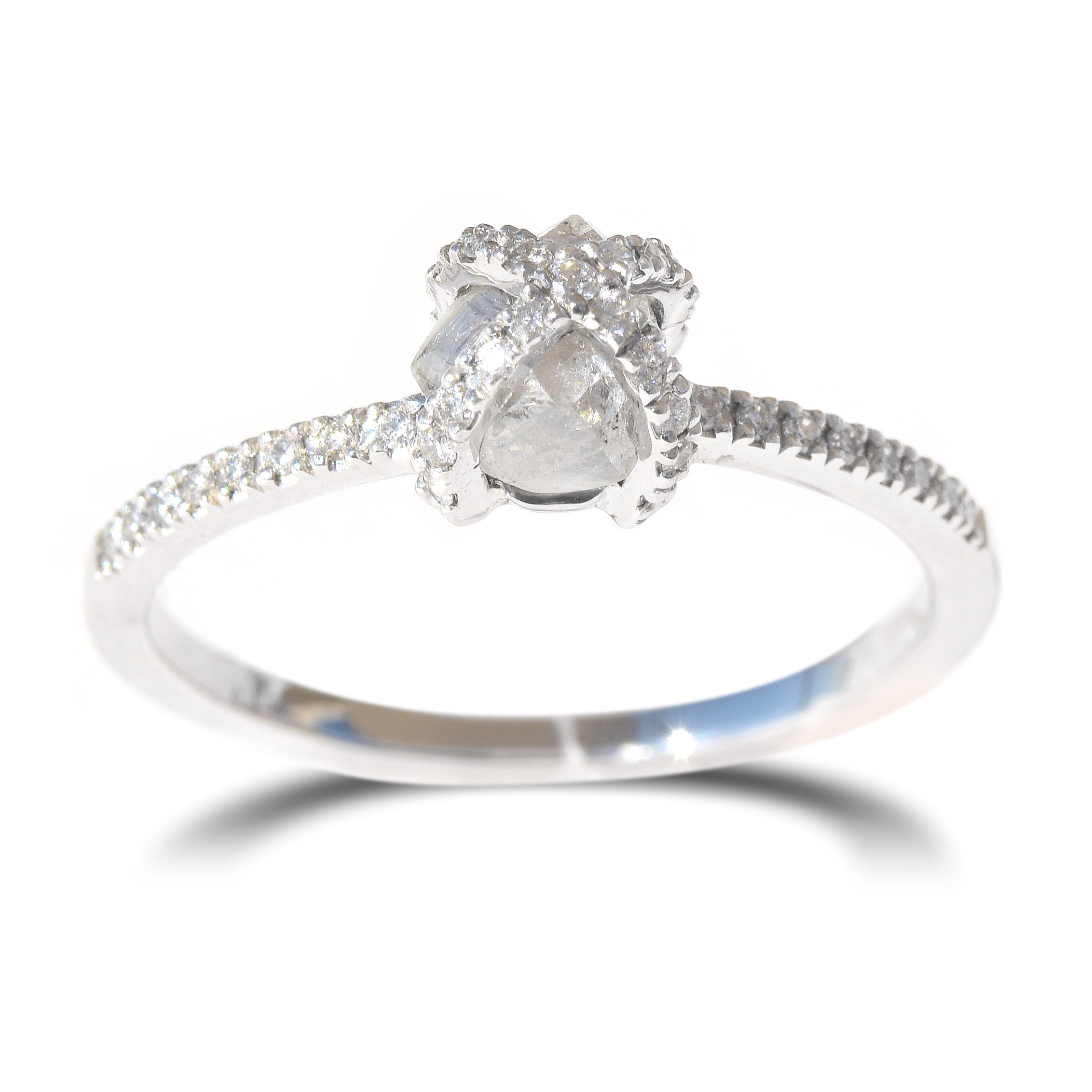 Magen Ring - A criss-cross or basket style rough diamond engagement ring