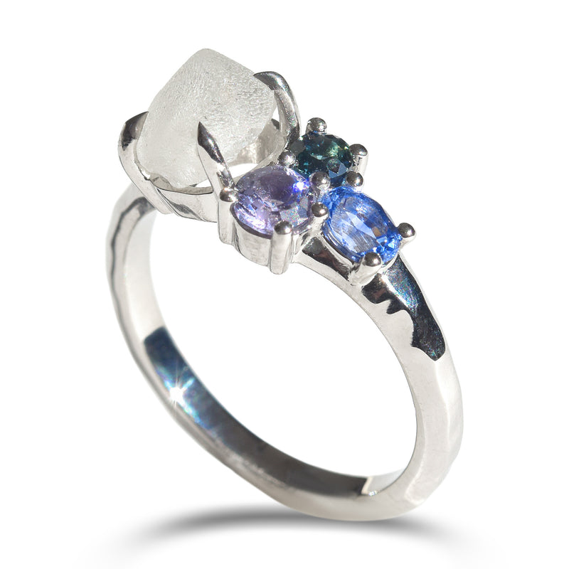 Raziel ring - a customizable rough diamond and sapphire cluster engagement ring