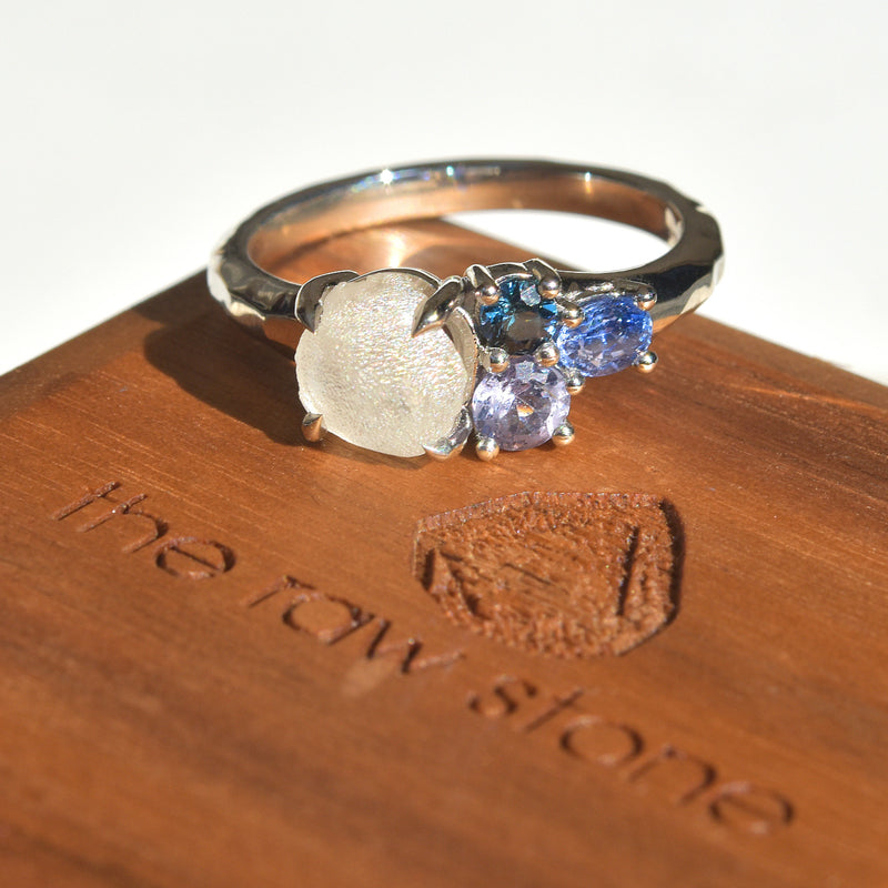 Raziel ring - a customizable rough diamond and sapphire cluster engagement ring