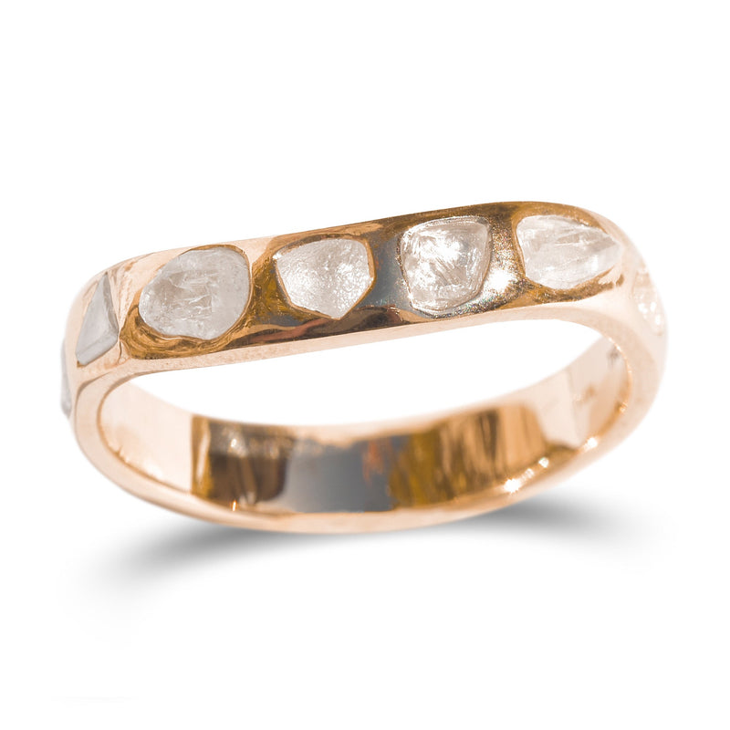 Glacier Raw Diamond Curved Band in 14k Yellow Gold - Ready to Ship