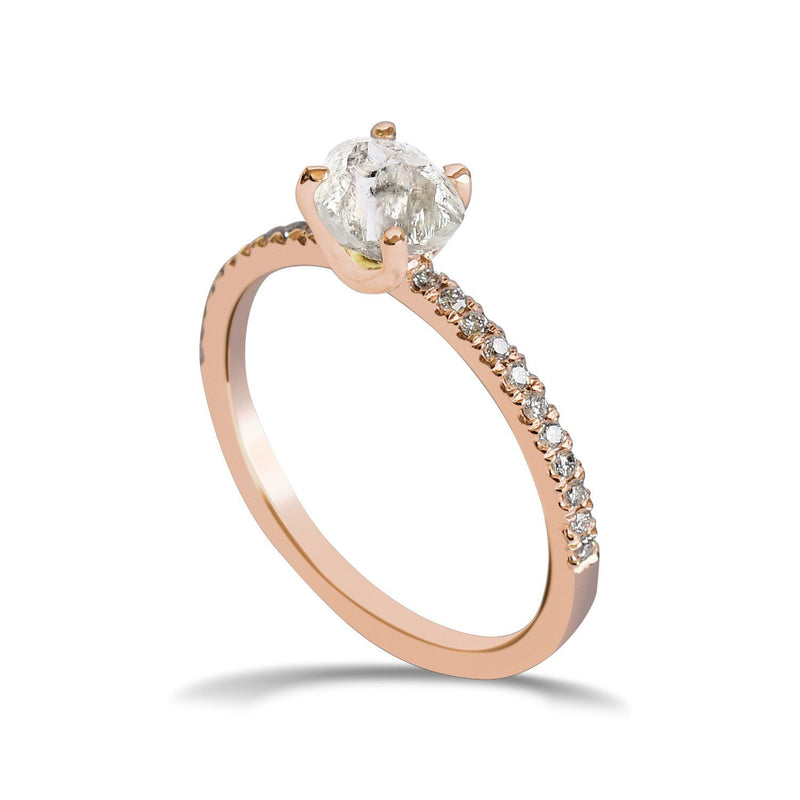 Kerah Ring - A raw diamond solitaire engagement ring with diamond melee Rings The Raw Stone 