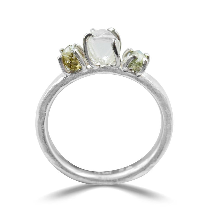 Te'anim Ring - A three-stone raw diamond or sapphire engagement ring Rings The Raw Stone 