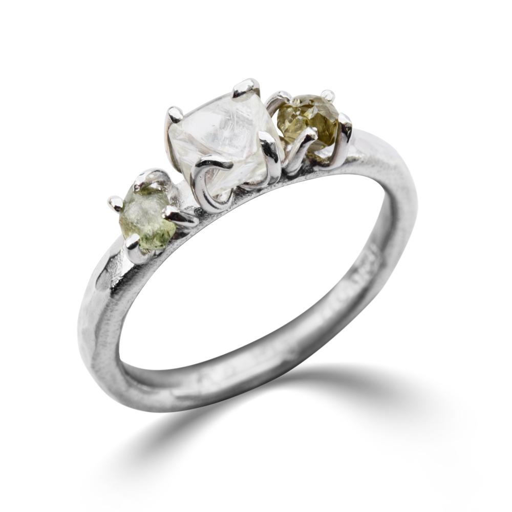 Te'anim Ring - A three-stone raw diamond or sapphire engagement ring Rings The Raw Stone 