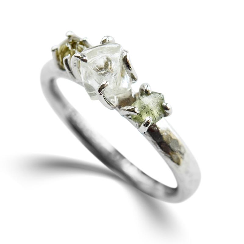 Te'anim Ring - A three-stone raw diamond or sapphire engagement ring Rings The Raw Stone 